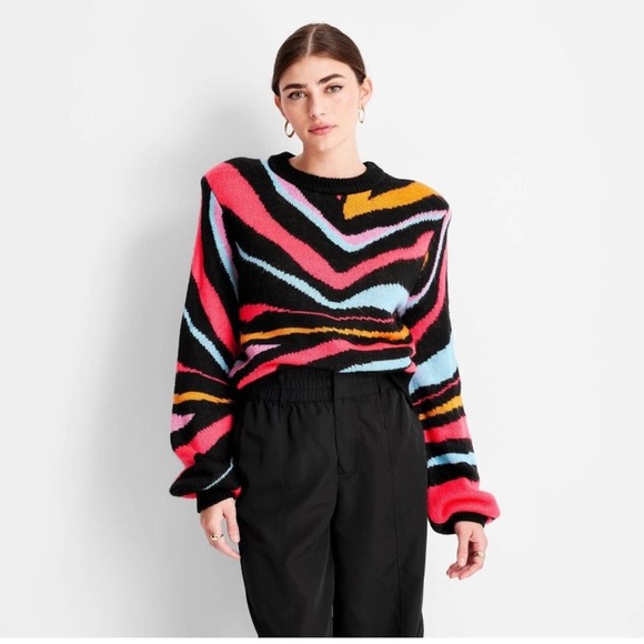 XXS🔖 FUTURE COLLECTIVE x Target Abstract Striped Crewneck Pullover Sweater Neon - Picture 4 of 12